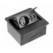 Удлинитель врезной AVARO 1 розетка AE-PB1SAVA-20 (Schuko), 2xUSB, черный, с проводом 1,5 метра