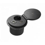 Удлинитель круглый врезной 1 розетка CHARGER PLUS AE-BPW1SACP-20 (Schuko), 2xUSB A+C, HDMI, RJ45, черный, с проводом 1,5 метра