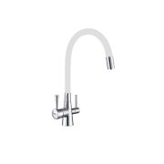Кухонный смеситель LAUTE T60003B с гибким изливом и фильтром, хром/белый